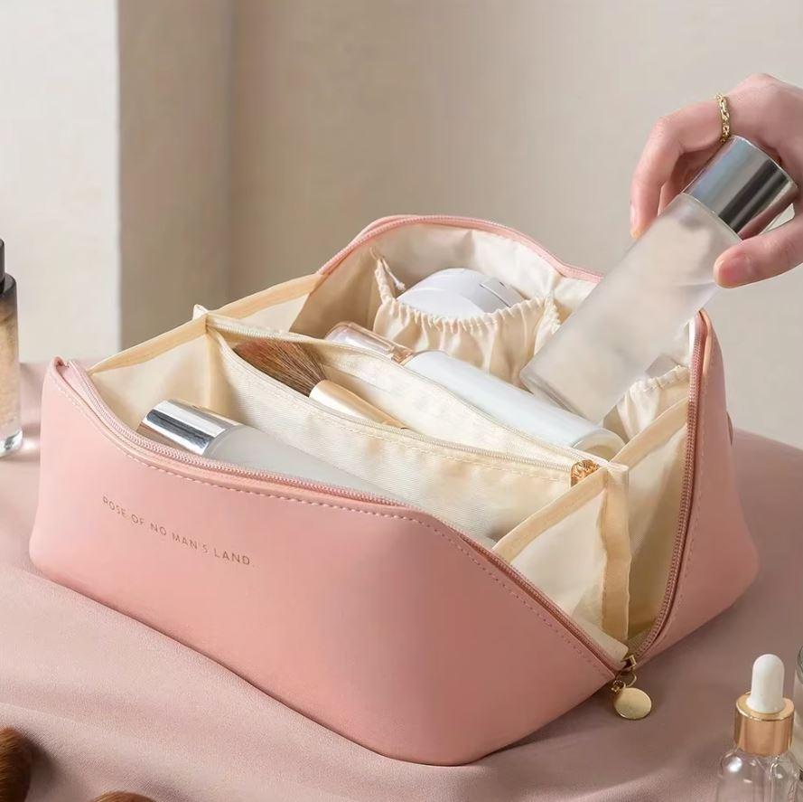 Large Travel Cosmetic Bag for Women Leather Makeup Organizer Female Toiletry Kit Bags Make Up Case Storage Pouch Luxury Lady Box